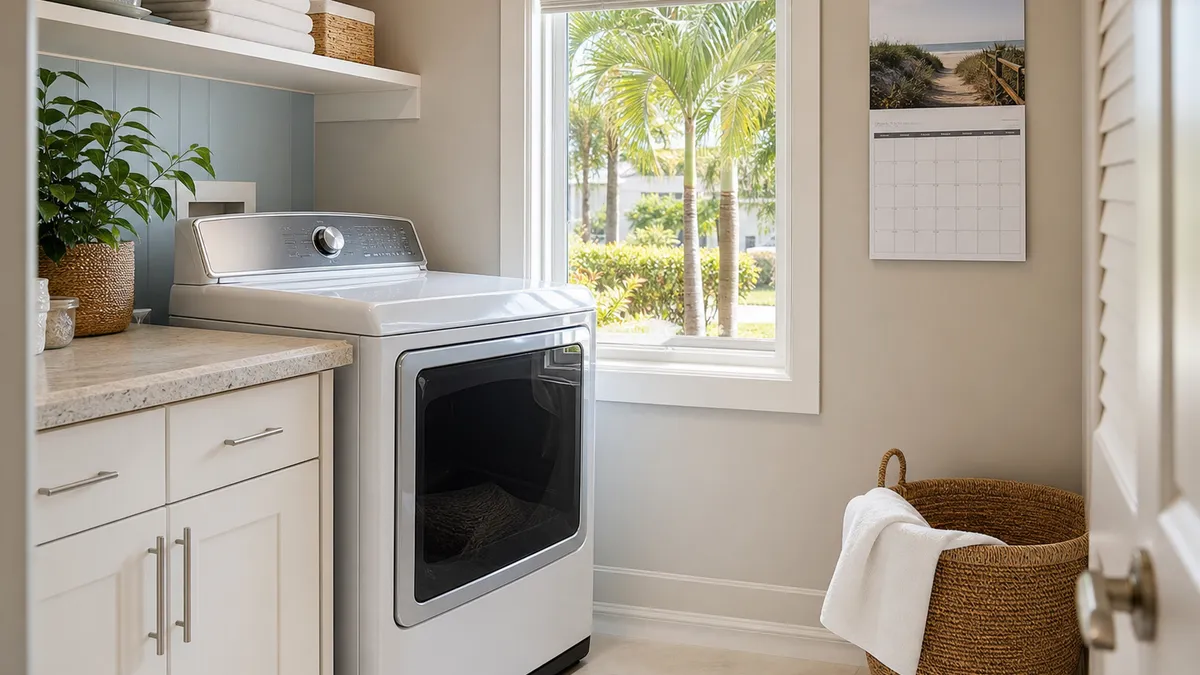 Maintenance calendar marked for annual dryer vent cleaning